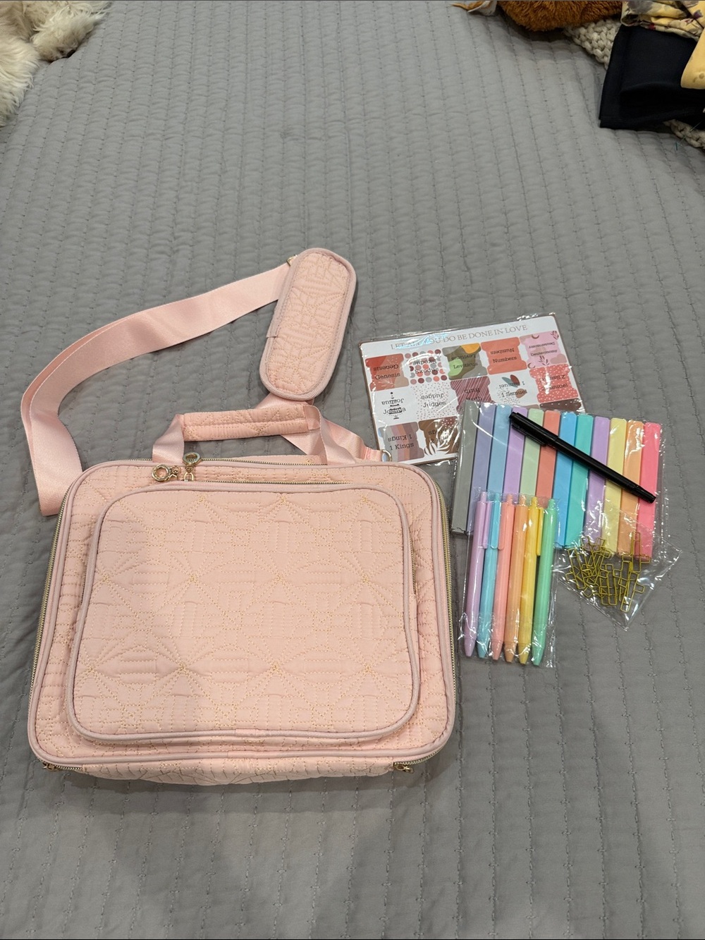 Quilted Light Pink Crossbody Bible Book Bag